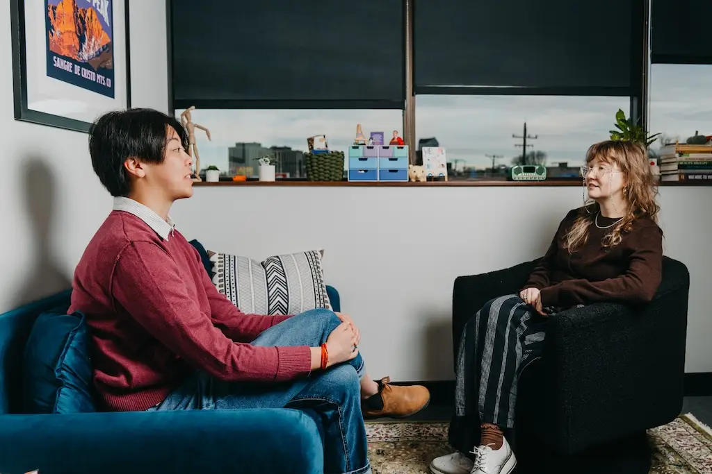 One-on-one therapy session taking place at Chroma Wellness Center in Denver.